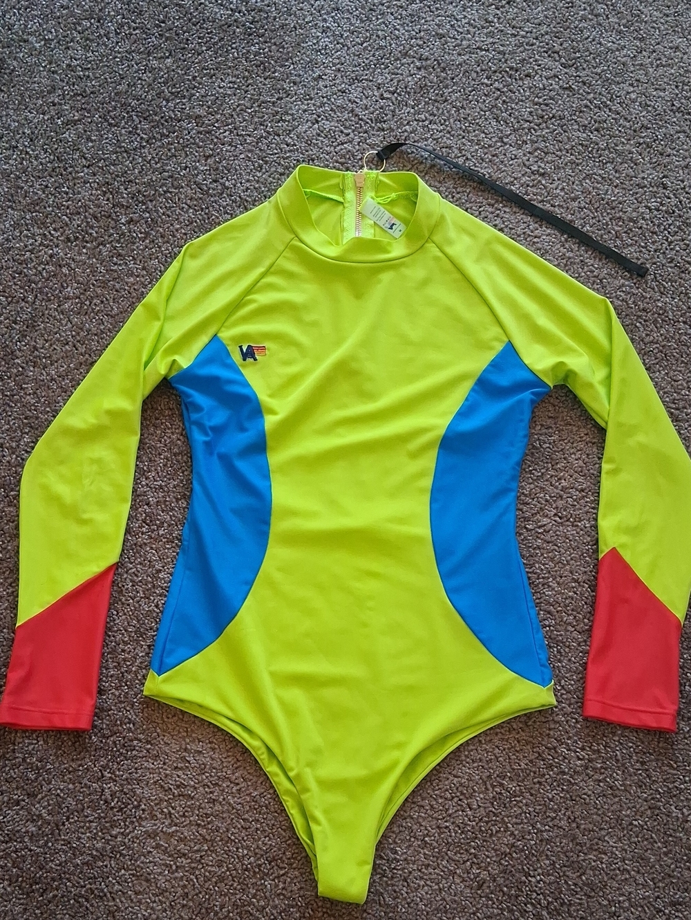 Aviator Nation Neon Yellow Long Sleeve One-Piece Swimsuit Rash Guard